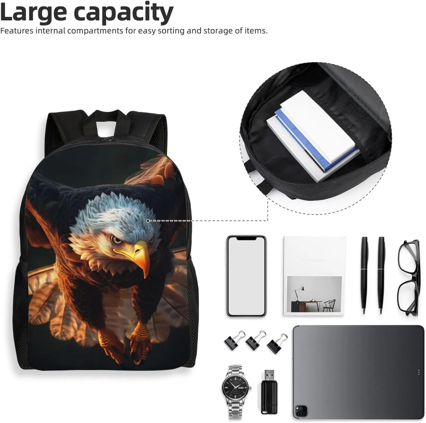Hunting Eagle Backpack Waterproof Anti Theft Durable Light Laptop Bag Backpacks For Women Men Travel Gym Backpack