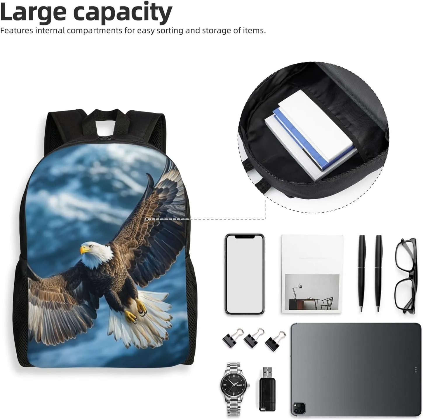 Hunting Eagle Backpack Waterproof Anti Theft Durable Light Laptop Bag Backpacks For Women Men Travel Gym Backpack