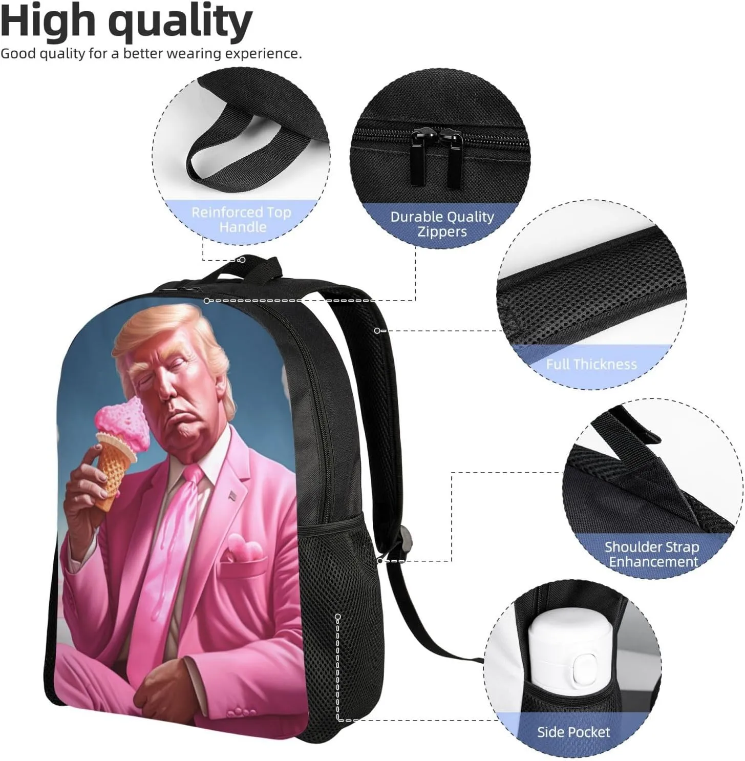 Ice Cream Trump Backpack Waterproof Anti Theft Durable Light Laptop Bag Backpacks For Women Men Travel Gym Backpack