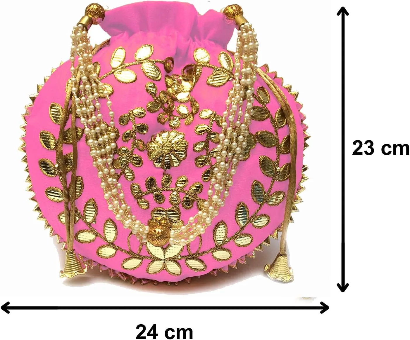 Indian Ethnic Clutch Baby Pink Wedding Potli with Gotta Patti Embroidery Work- Bridal & Festive Handbag Women H*L(cm):- 23 * 24