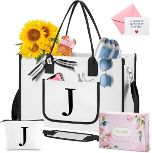 Ini-tial Beach Bag - Initialed, Inner Pocket, Front Pocket, Shoulder Strap - Perfect Christmas or for Women, Mom