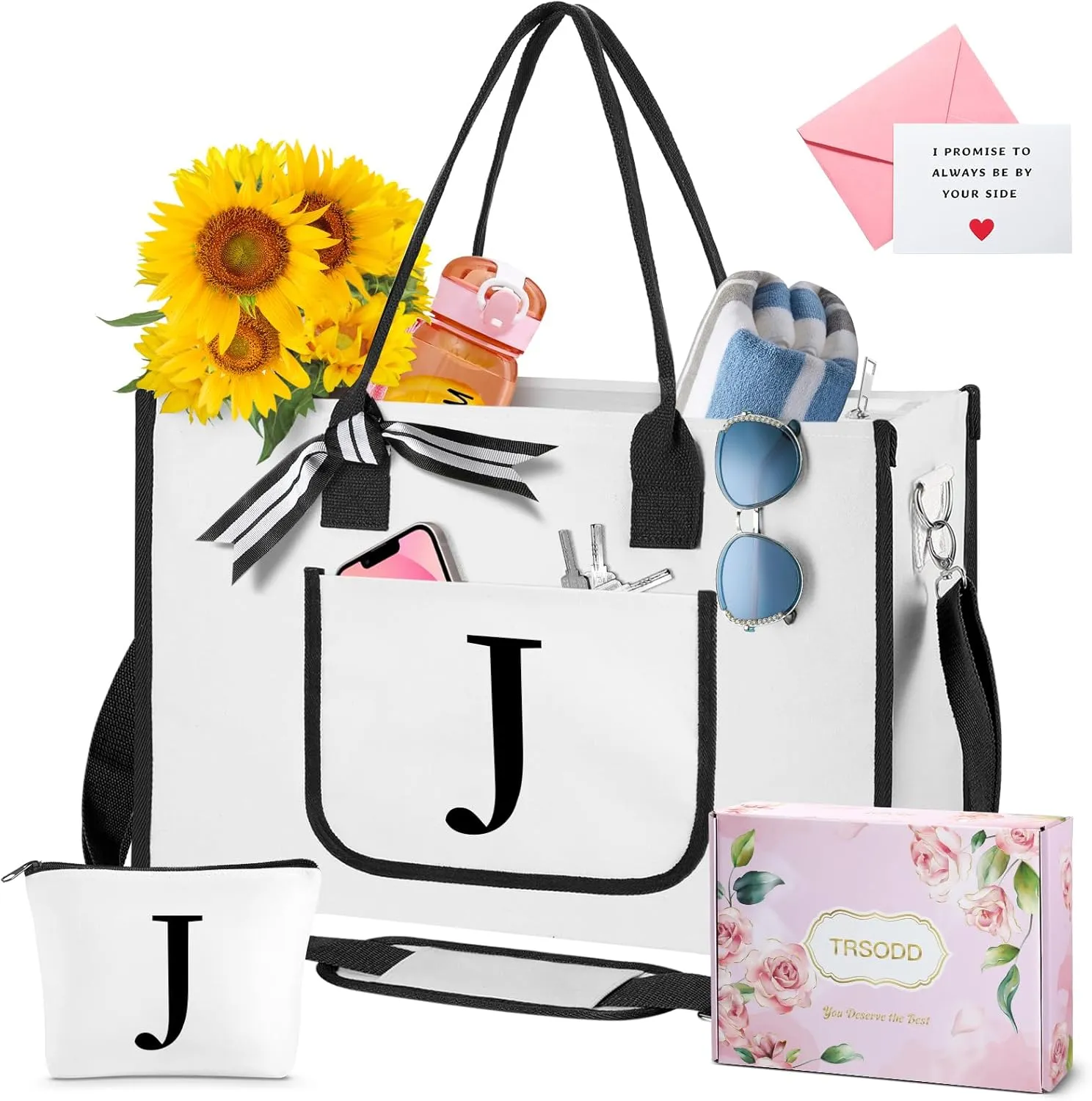 Ini-tial Beach Bag - Initialed, Inner Pocket, Front Pocket, Shoulder Strap - Perfect Christmas or for Women, Mom