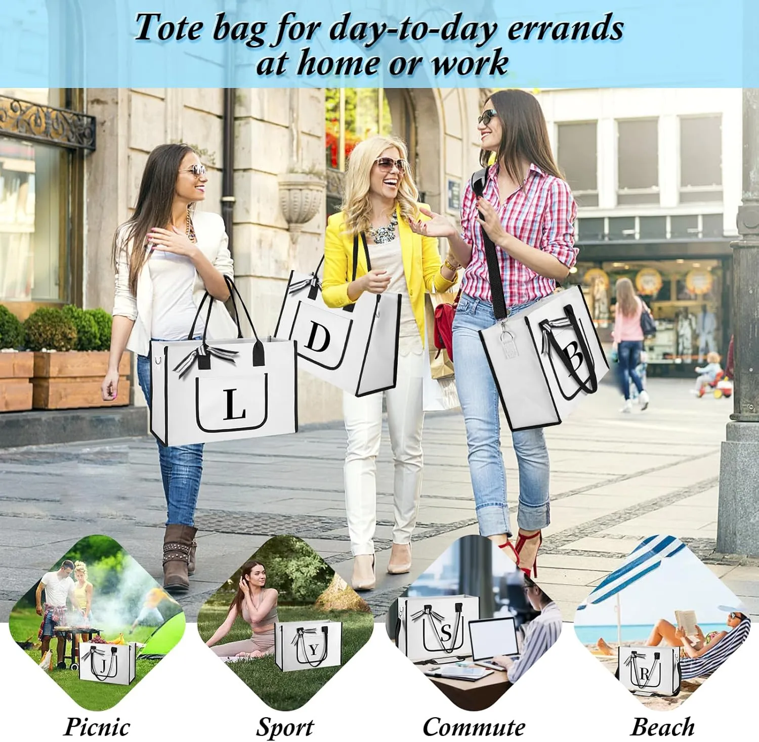 Ini-tial Beach Bag - Initialed, Inner Pocket, Front Pocket, Shoulder Strap - Perfect Christmas or for Women, Mom