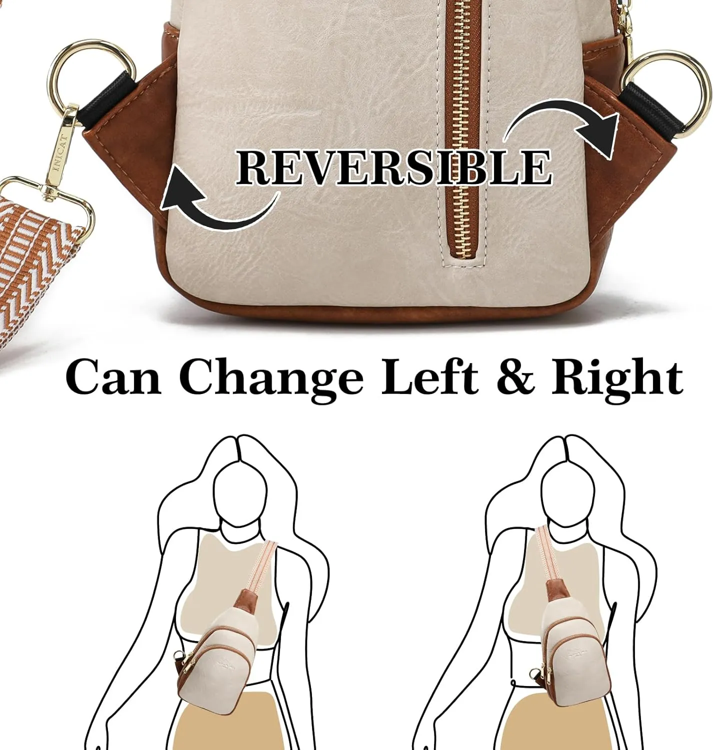 INICAT Crossbody Sling Bags Fanny Packs Leather Purses Chest Bag for Women