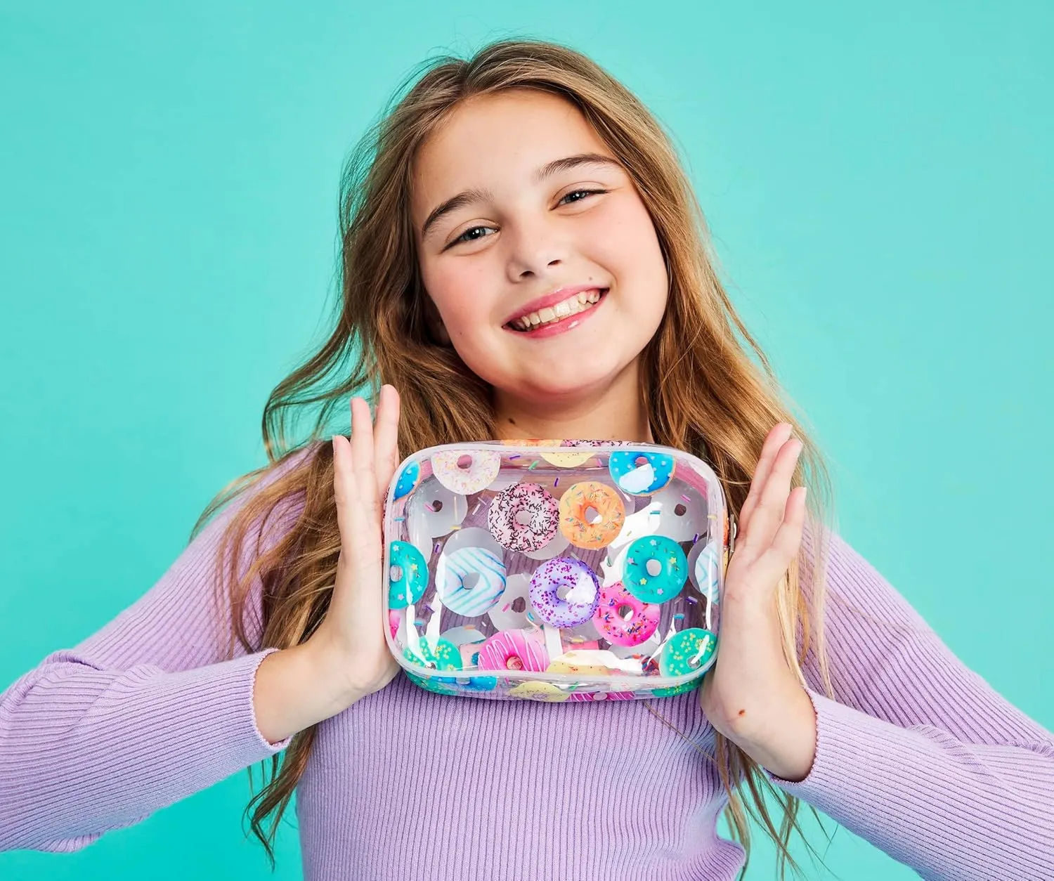 iscream 7" x 5" Bold Print See-Through Zippered Cosmetic Bag with Floating Sprinkles - Go Do-Nuts