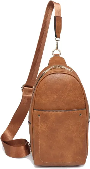 JEN & CO. Pamela Small Sling Bag for Women Vegan Leather Crossbody Fanny Pack Chest Bag with Double Zip for Travel
