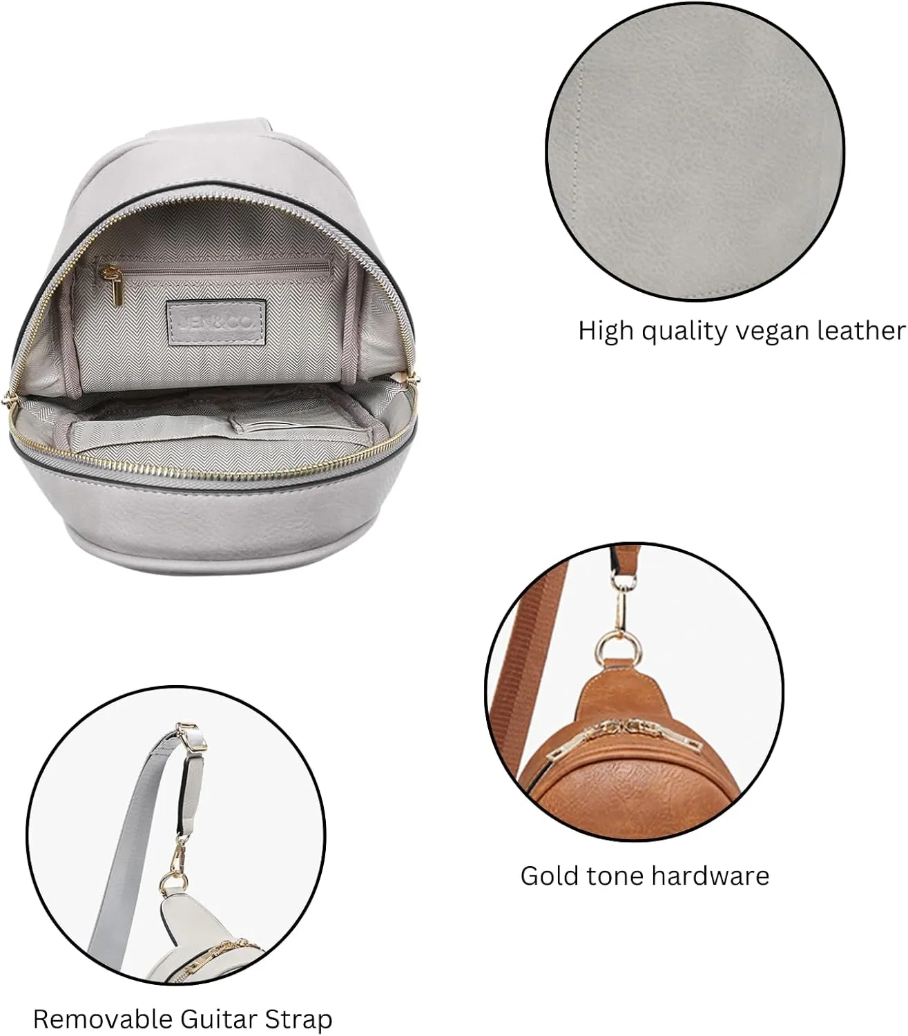 JEN & CO. Pamela Small Sling Bag for Women Vegan Leather Crossbody Fanny Pack Chest Bag with Double Zip for Travel
