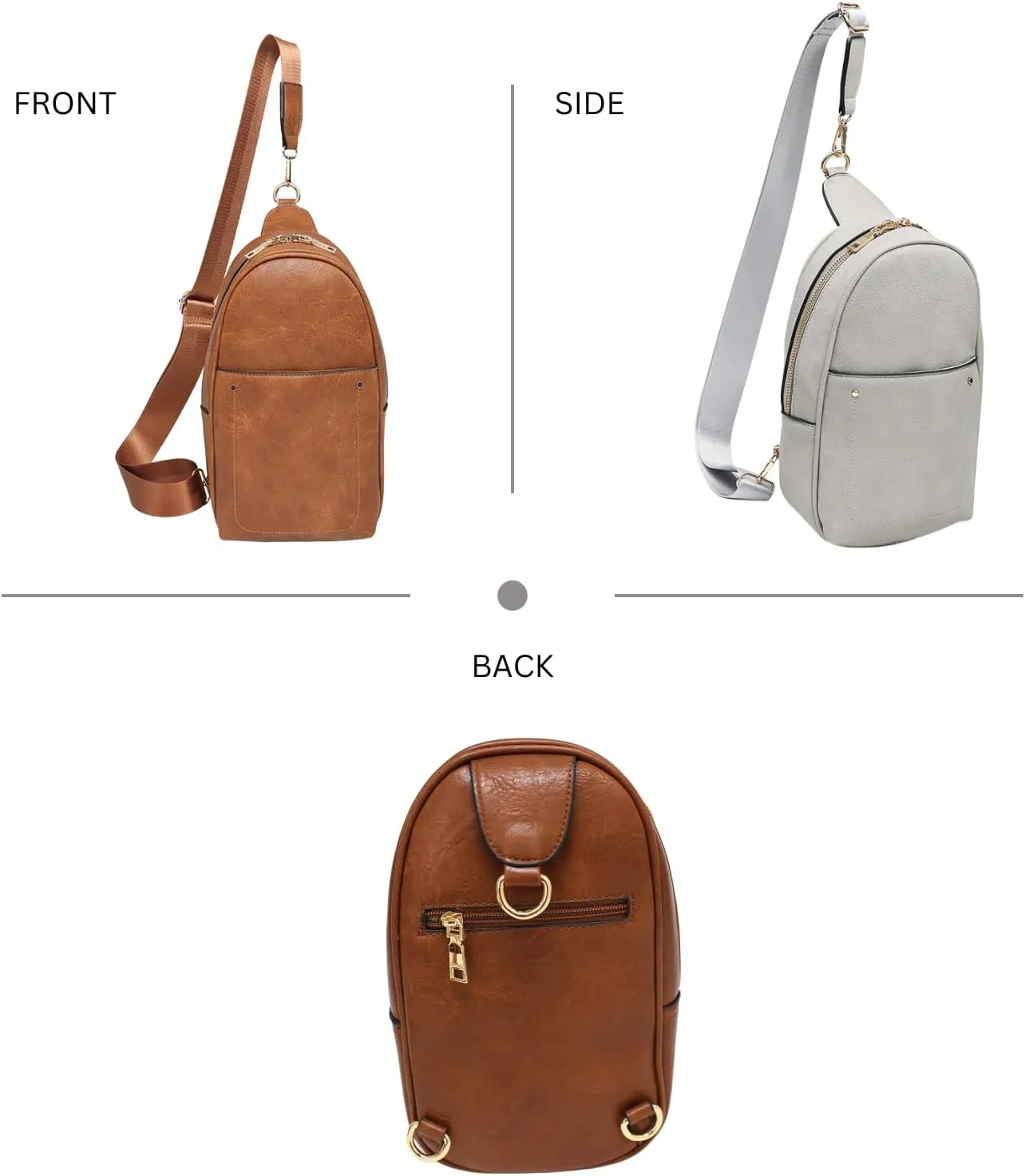 JEN & CO. Pamela Small Sling Bag for Women Vegan Leather Crossbody Fanny Pack Chest Bag with Double Zip for Travel