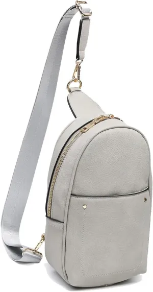 JEN & CO. Pamela Small Sling Bag for Women Vegan Leather Crossbody Fanny Pack Chest Bag with Double Zip for Travel