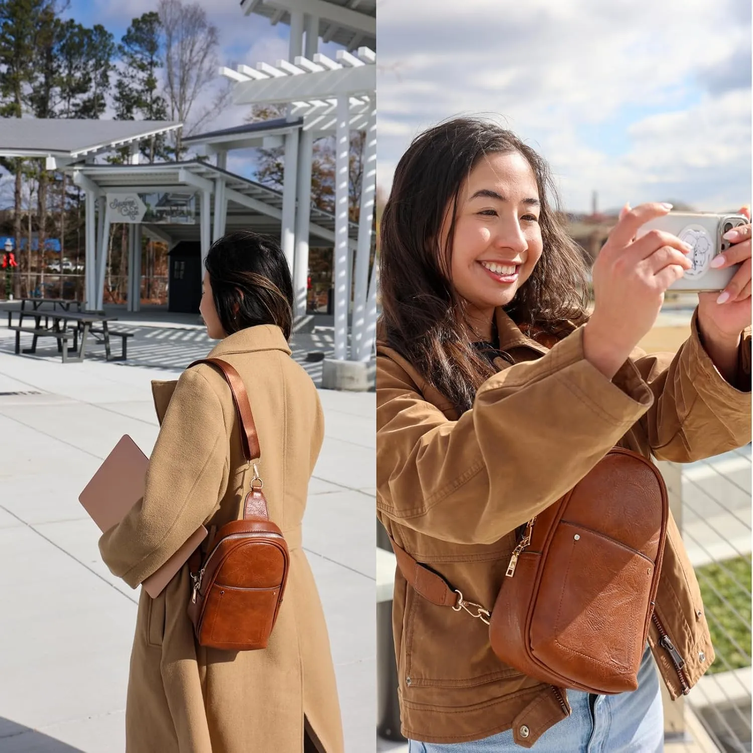 JEN & CO. Pamela Small Sling Bag for Women Vegan Leather Crossbody Fanny Pack Chest Bag with Double Zip for Travel