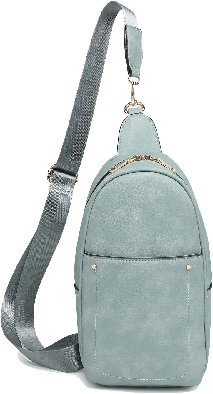JEN & CO. Pamela Small Sling Bag for Women Vegan Leather Crossbody Fanny Pack Chest Bag with Double Zip for Travel