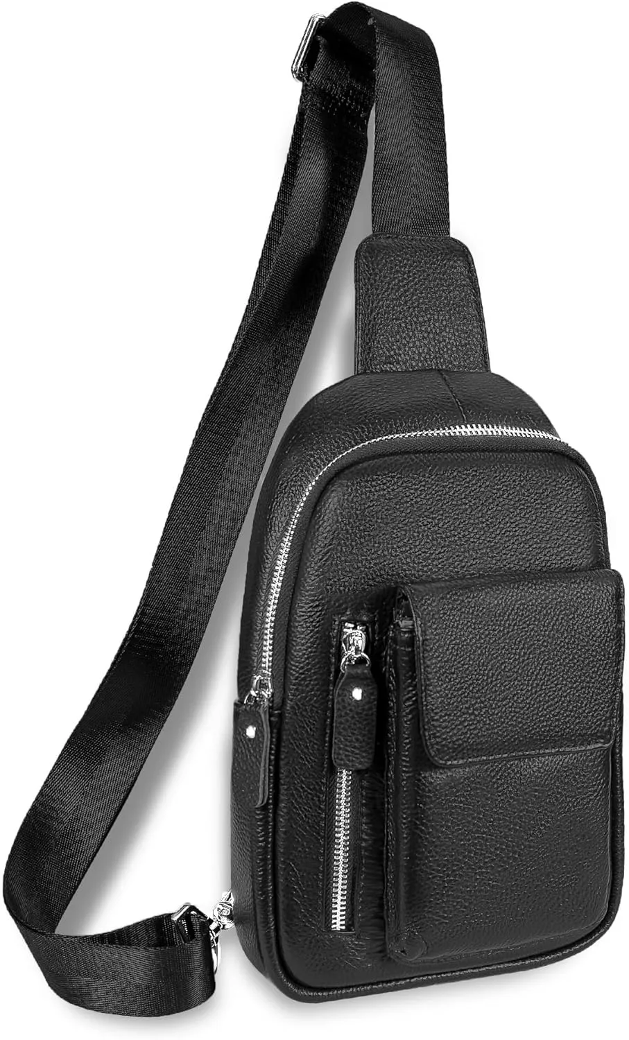 JMW Sling Bag for Men and Women Genuine Leather Crossbody Fanny Packs Chest Bag Backpack Daypack Black