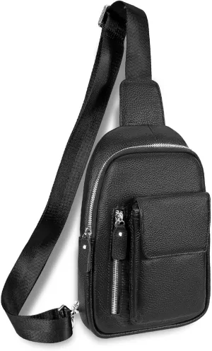 JMW Sling Bag for Men and Women Genuine Leather Crossbody Fanny Packs Chest Bag Backpack Daypack Black