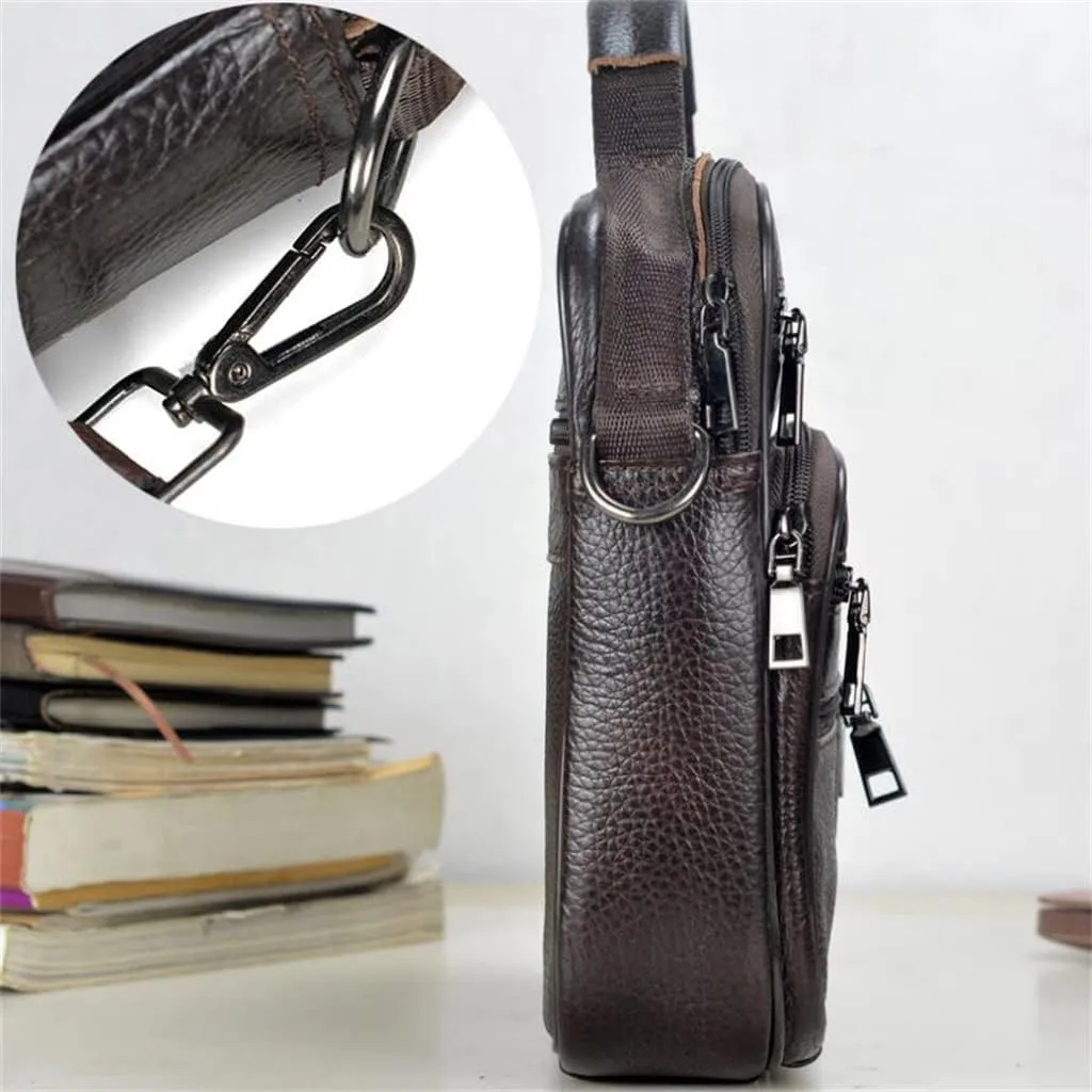 JSEIAJB Men's Genuine Leather Messenger Coffee Middle Size Handbags Tote Men Briefcase