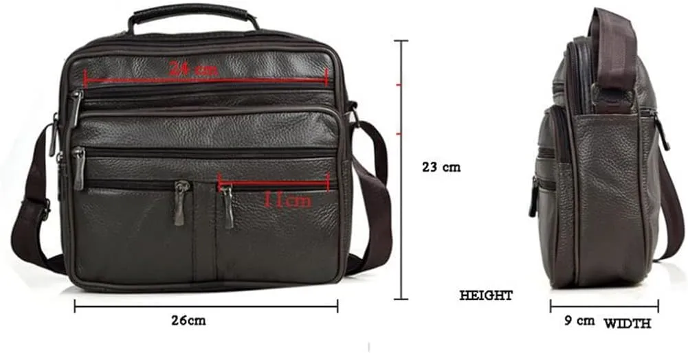 JSEIAJB Men's Genuine Leather Messenger Coffee Middle Size Handbags Tote Men Briefcase
