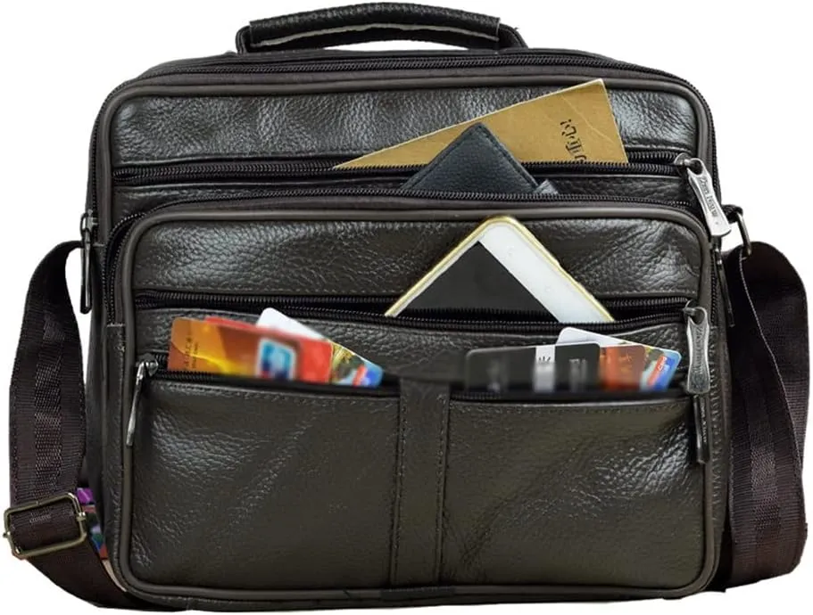 JSEIAJB Men's Genuine Leather Messenger Coffee Middle Size Handbags Tote Men Briefcase