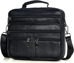JSEIAJB Men's Genuine Leather Messenger Coffee Middle Size Handbags Tote Men Briefcase