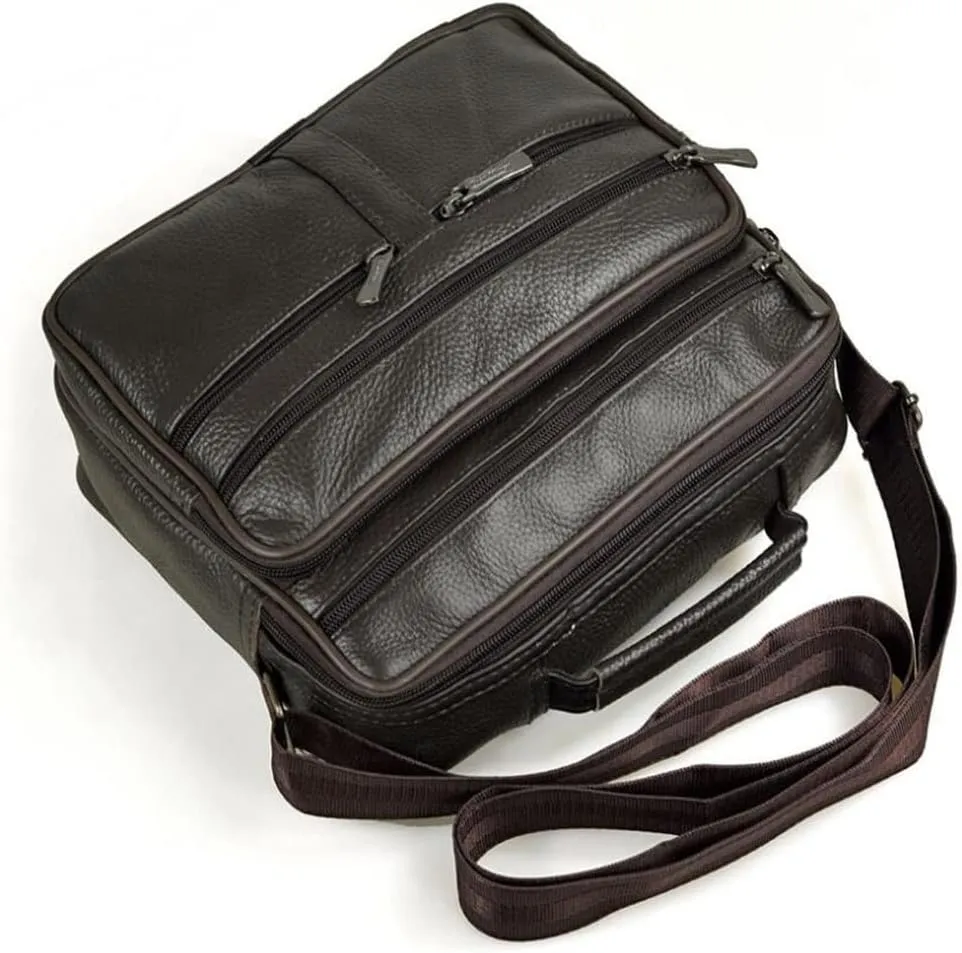 JSEIAJB Men's Genuine Leather Messenger Coffee Middle Size Handbags Tote Men Briefcase