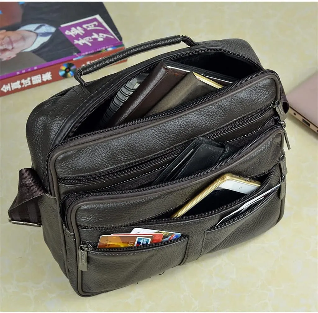 JSEIAJB Men's Genuine Leather Messenger Coffee Middle Size Handbags Tote Men Briefcase