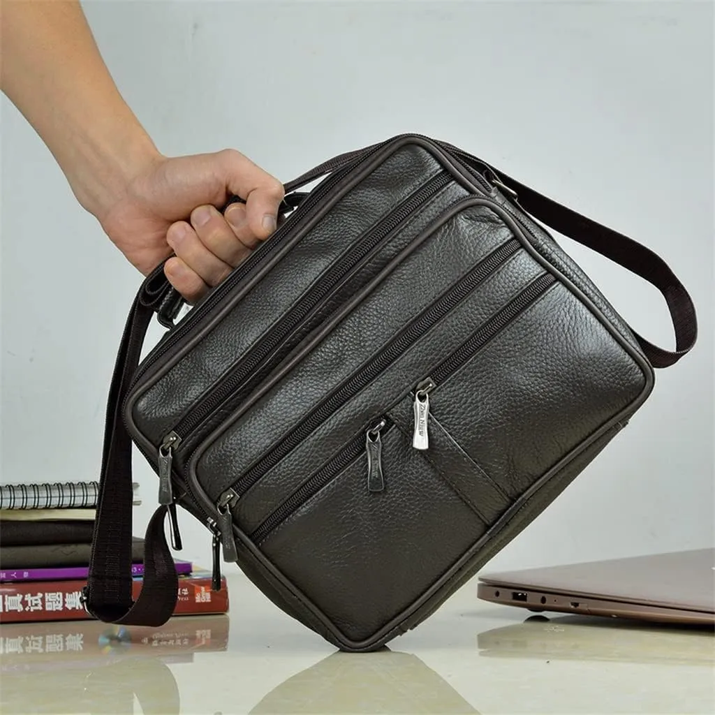 JSEIAJB Men's Genuine Leather Messenger Coffee Middle Size Handbags Tote Men Briefcase