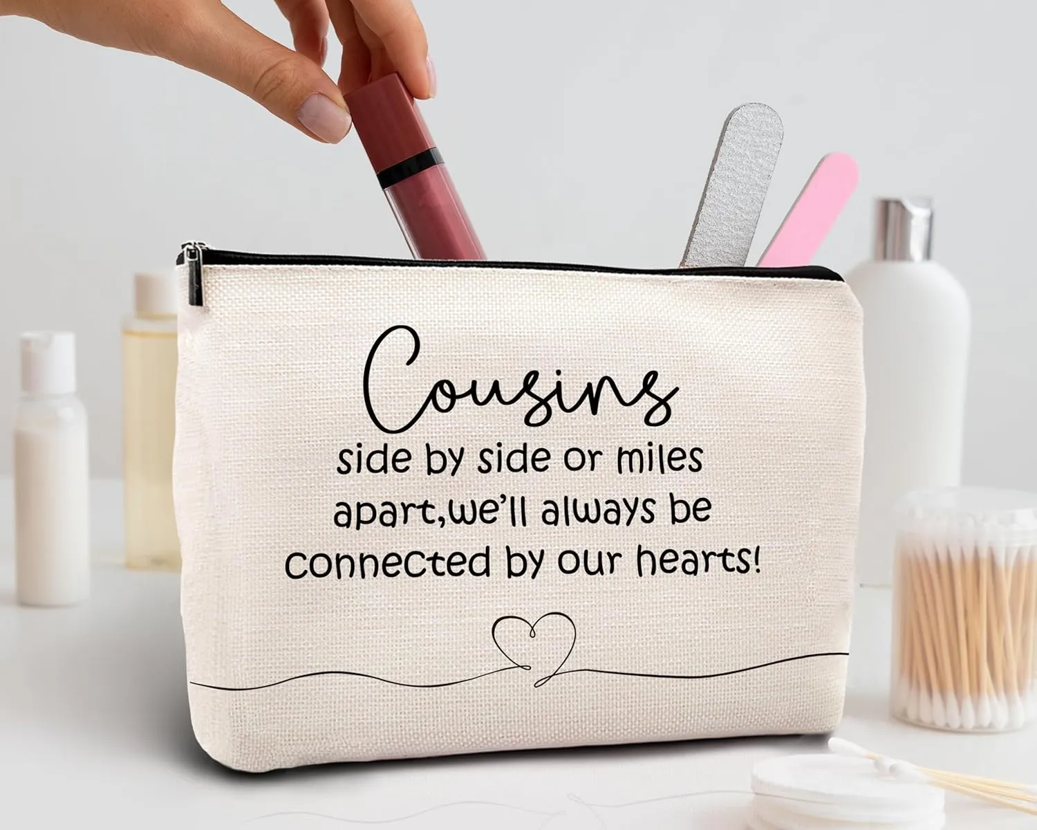 Kdqua Cousins Gifts Makeup Bag, Unique Birthday Gifts for Cousin, Linen Cosmetic Bag Zipper Pouch Travel Toiletry Bag