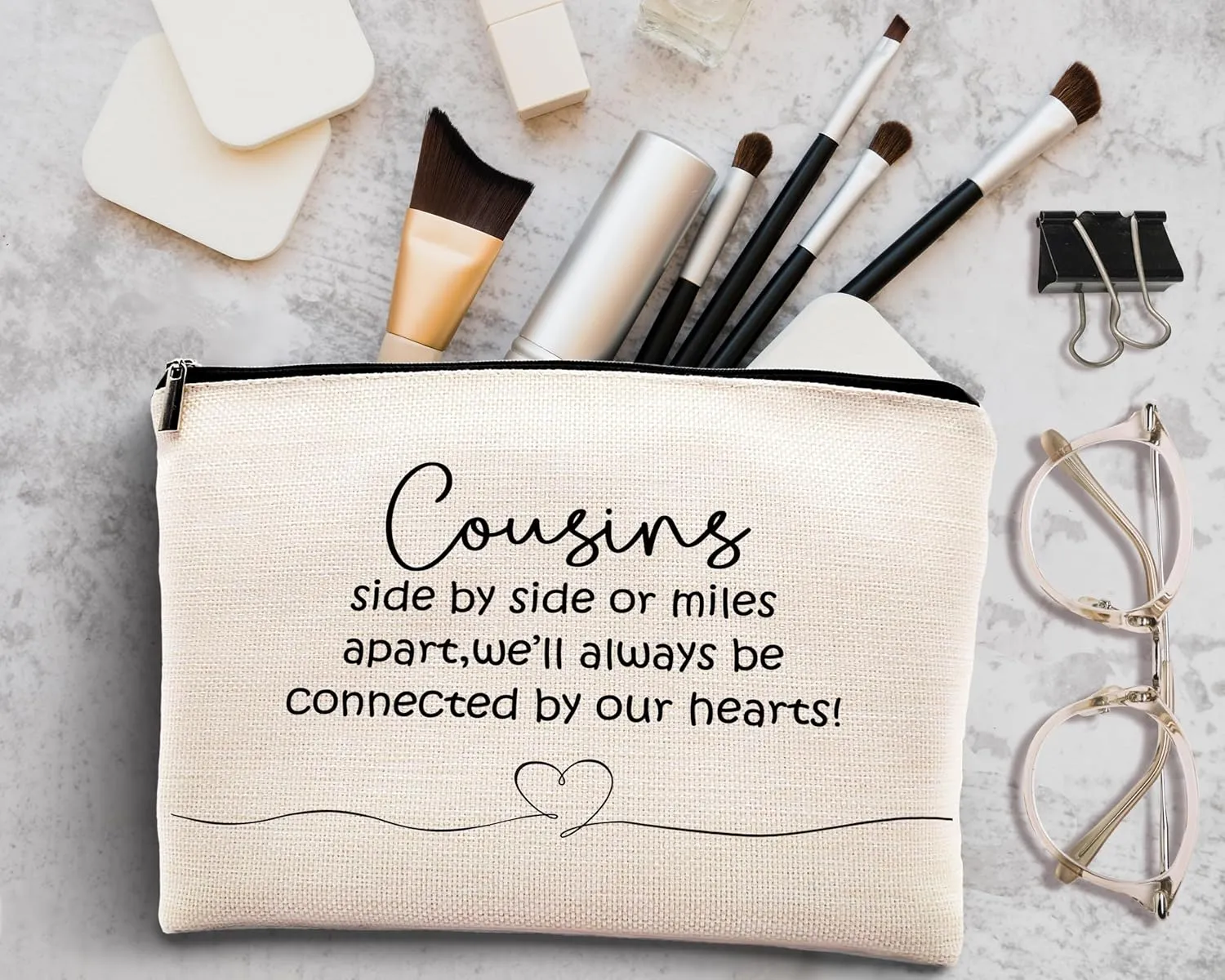 Kdqua Cousins Gifts Makeup Bag, Unique Birthday Gifts for Cousin, Linen Cosmetic Bag Zipper Pouch Travel Toiletry Bag