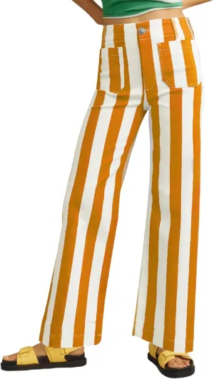 Kedera Women's Striped Pants Wide Leg Trousers Casual High Waisted Fun Pants Flare Jeans with Patched Pockets