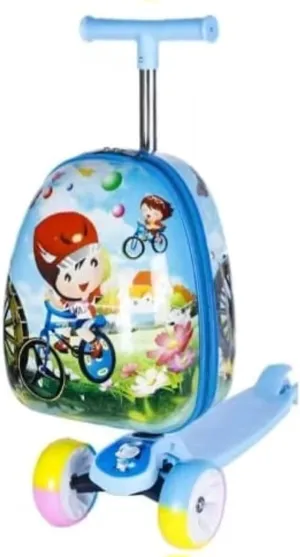 Kids Suitcase 3-Wheel Bag Scooter Luggage with Wheels, Bicycle Design, Blue