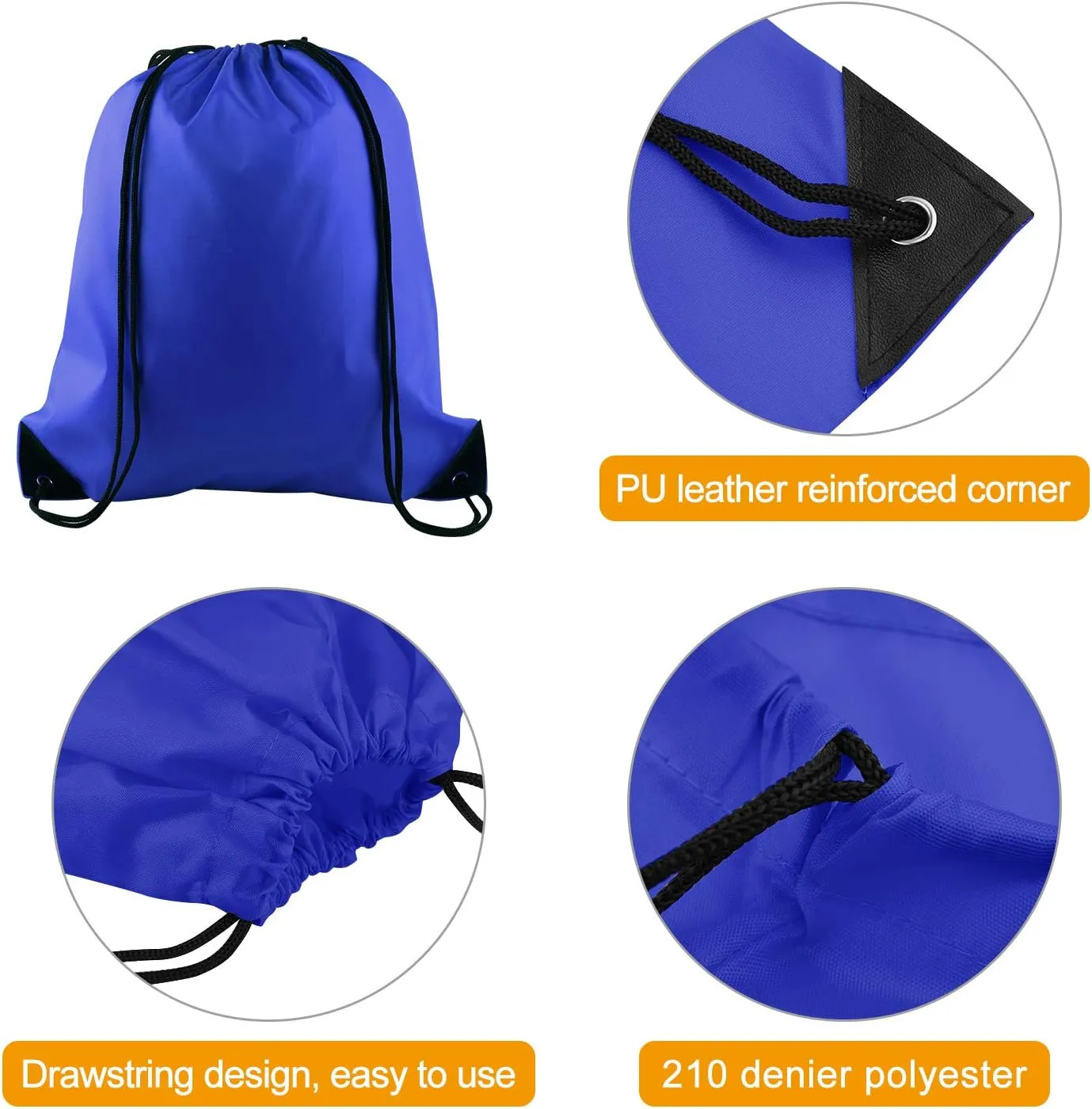 KUUQA 2 Pcs Drawstring Backpack Bags Bulk Sports Cinch Sack String Backpack Storage Bags for Gym TravelingBlack, Blue