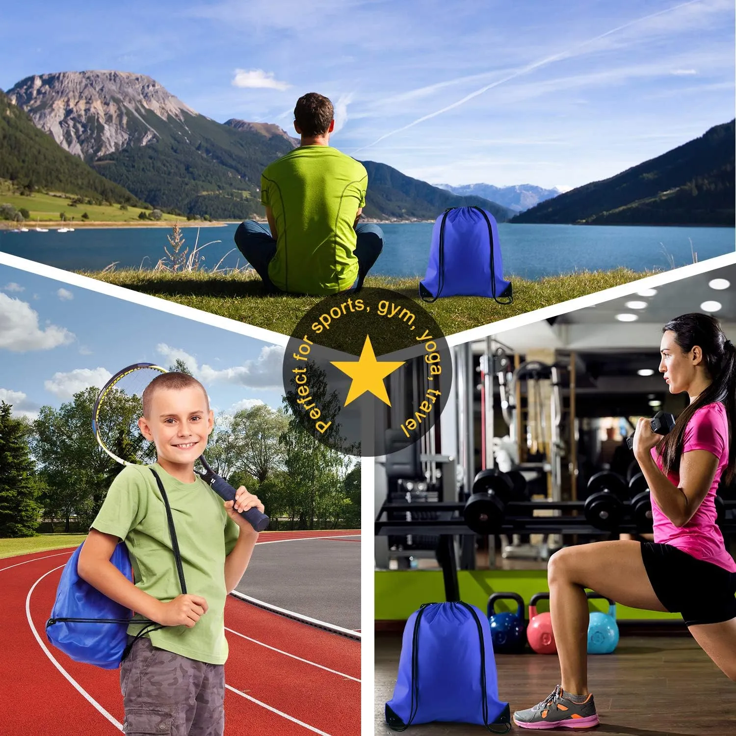 KUUQA 2 Pcs Drawstring Backpack Bags Bulk Sports Cinch Sack String Backpack Storage Bags for Gym TravelingBlack, Blue