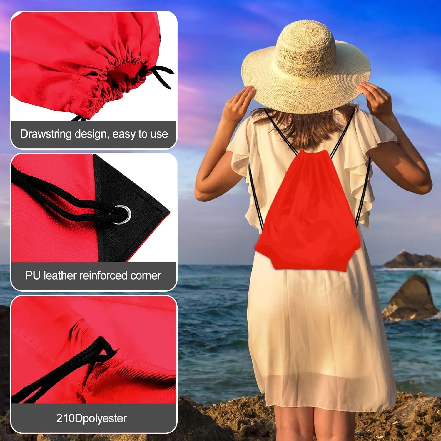KUUQA 2 Pcs Drawstring Backpack Bags Bulk Sports Cinch Sack String Backpack Storage Bags for Gym TravelingBlack, Red
