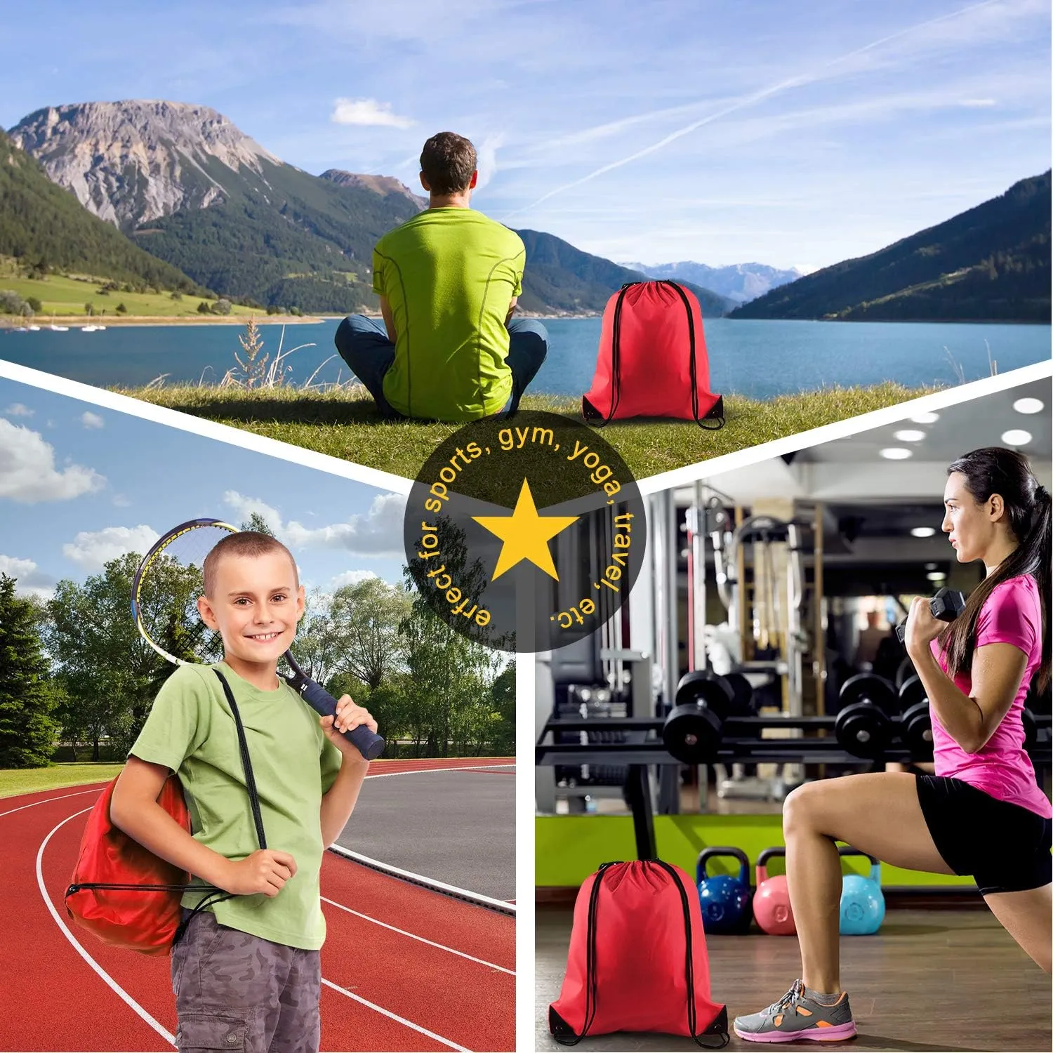KUUQA 2 Pcs Drawstring Backpack Bags Bulk Sports Cinch Sack String Backpack Storage Bags for Gym TravelingBlack, Red