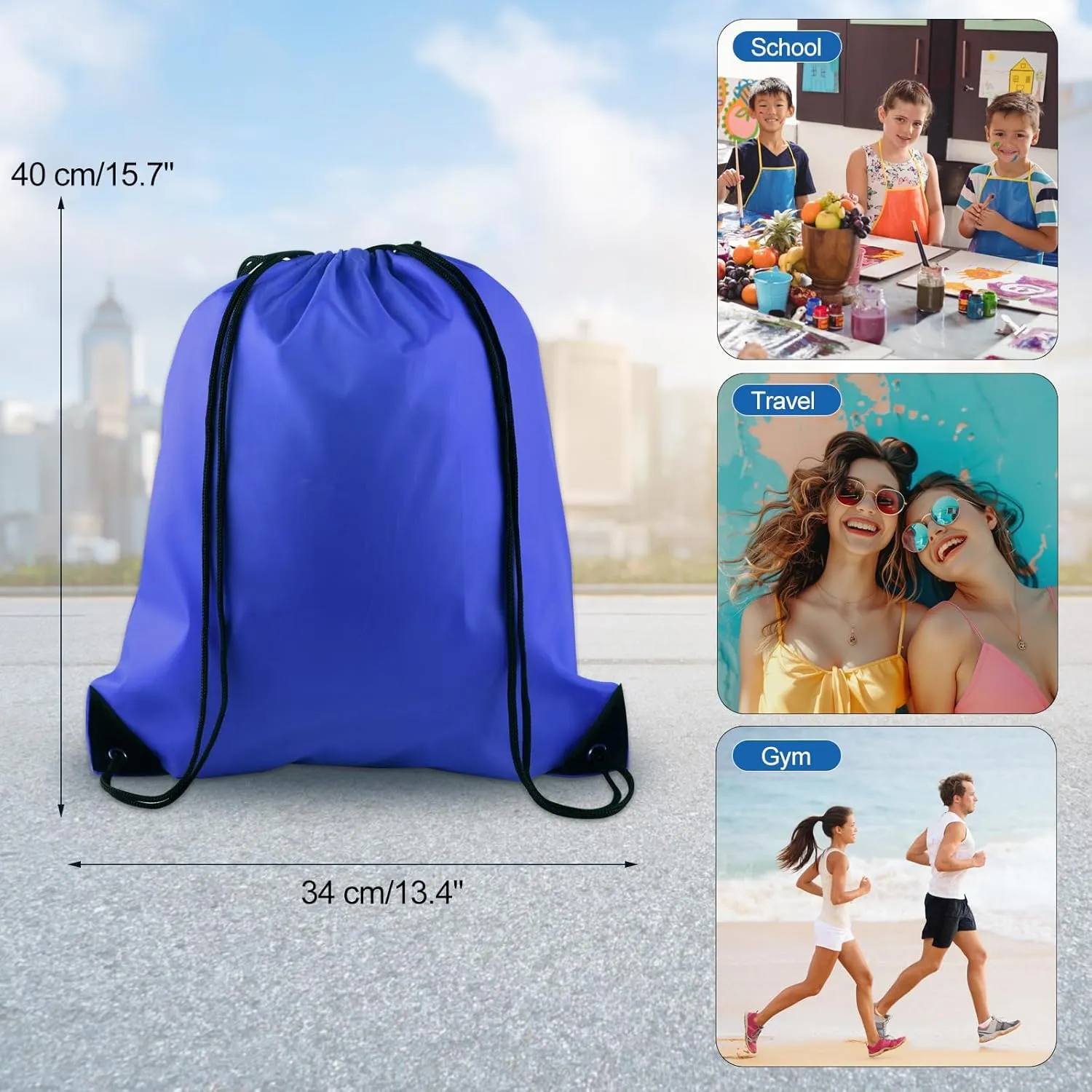 KUUQA 20Pcs Drawstring Backpack Bag Bulk Blue Drawstring Bags String Backpack Sport Gym Sack Bags Foldable Storage Bag for Women Men Shopping Gym Travel Sports