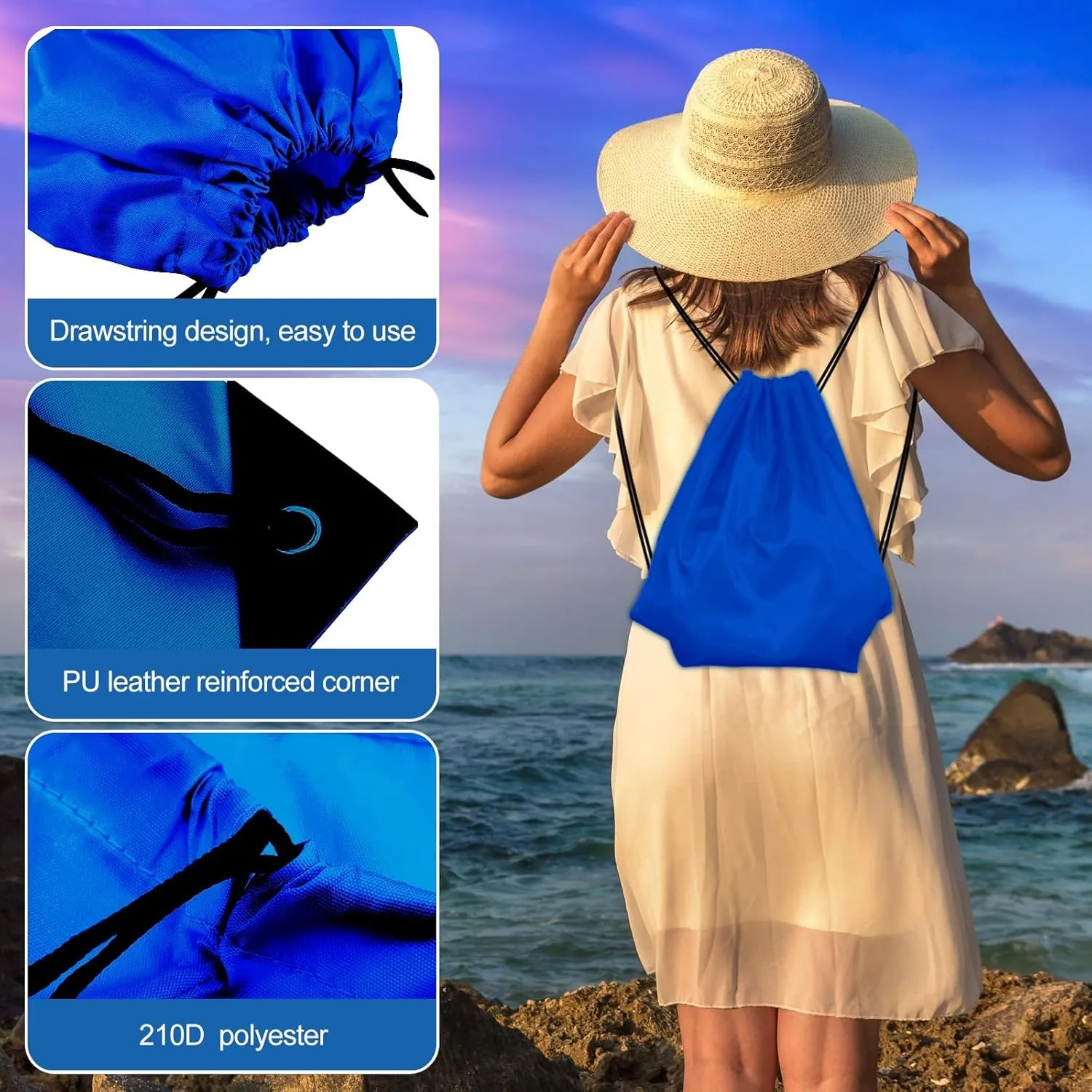 KUUQA 20Pcs Drawstring Backpack Bag Bulk Blue Drawstring Bags String Backpack Sport Gym Sack Bags Foldable Storage Bag for Women Men Shopping Gym Travel Sports