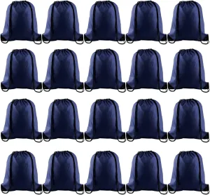 KUUQA 20Pcs Drawstring Backpack Bag Bulk Navy Blue Drawstring Bags String Backpack Sport Gym Sack Bags Foldable Storage Bag for Women Men Shopping Gym Travel Sports