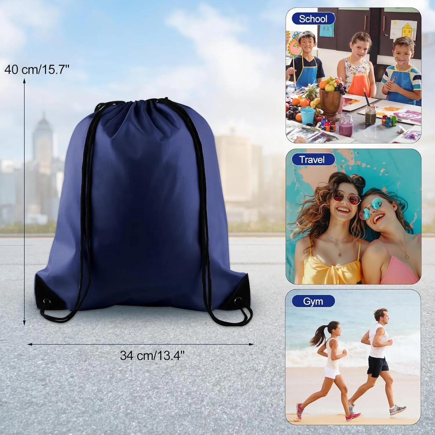 KUUQA 20Pcs Drawstring Backpack Bag Bulk Navy Blue Drawstring Bags String Backpack Sport Gym Sack Bags Foldable Storage Bag for Women Men Shopping Gym Travel Sports