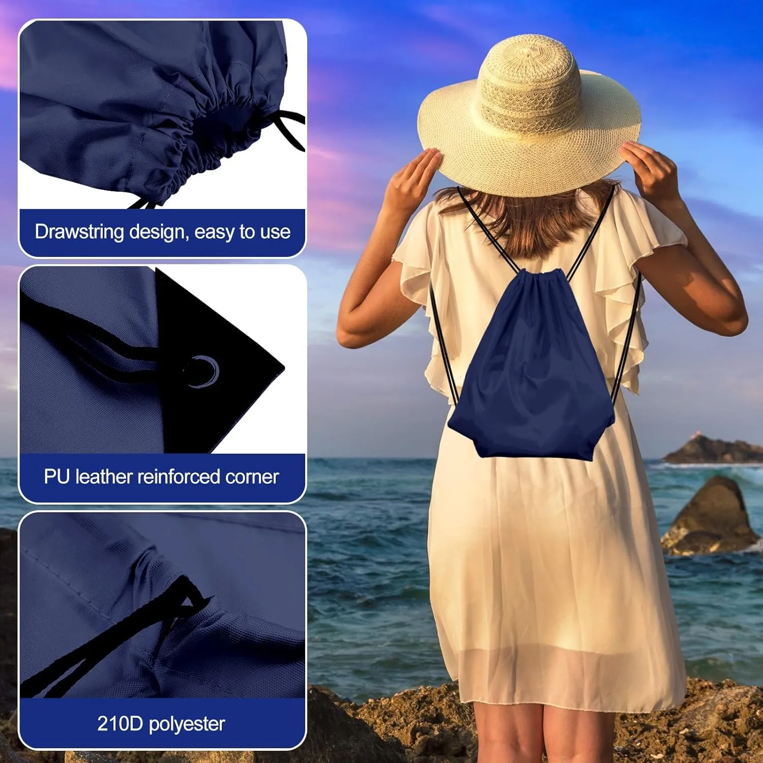 KUUQA 20Pcs Drawstring Backpack Bag Bulk Navy Blue Drawstring Bags String Backpack Sport Gym Sack Bags Foldable Storage Bag for Women Men Shopping Gym Travel Sports