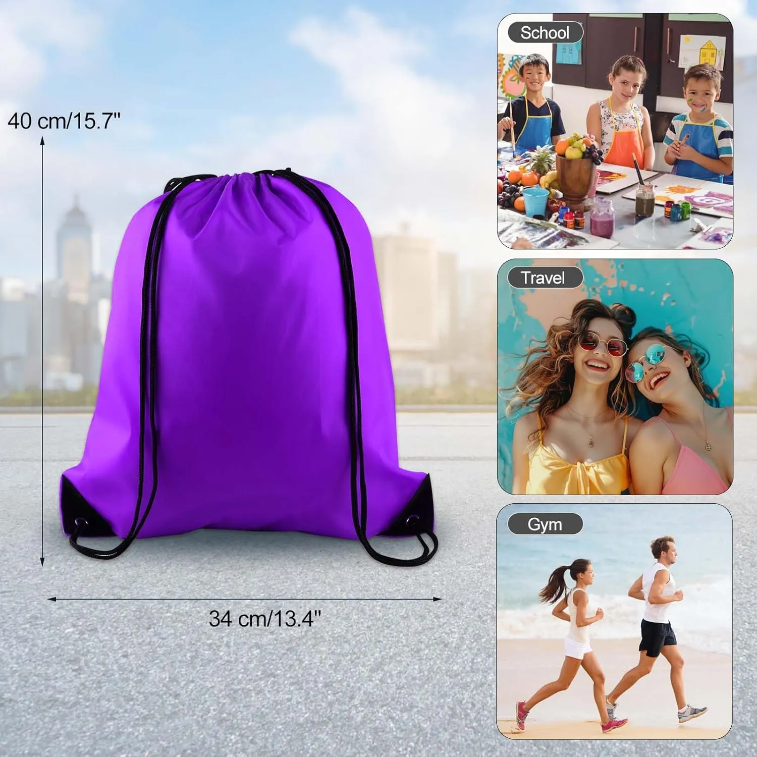 KUUQA 20Pcs Drawstring Backpack Bag Bulk Purple Drawstring Bags String Backpack Sport Gym Sack Bags Foldable Storage Bag for Women Men Shopping Gym Travel Sports