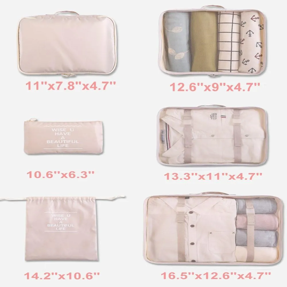 LANGUGU Compression Travel Luggage Organizers 6 Set, Mesh Clothes Bags Luggage Travel Packing Cubes with Bra Underwear Bag for Carry-on Luggage, Suitcase and Backpacking Accessories (Gray)
