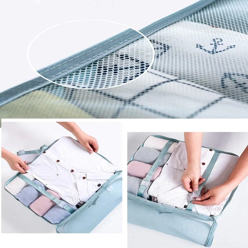 LANGUGU Compression Travel Luggage Organizers 6 Set, Mesh Clothes Bags Luggage Travel Packing Cubes with Bra Underwear Bag for Carry-on Luggage, Suitcase and Backpacking Accessories (Gray)