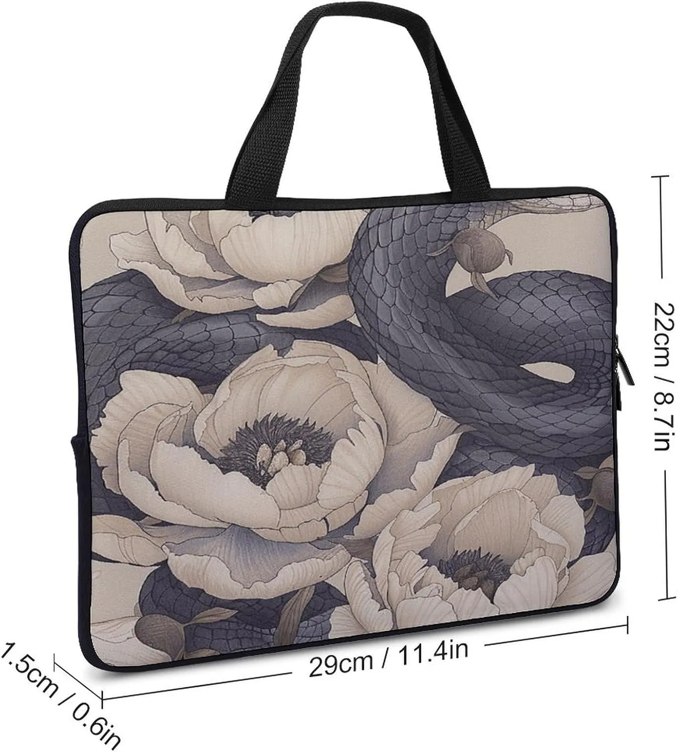 Laptop Bag Ultrathin Black Snake And Flower Printing Laptop Carrying Case Portability Messenger Bags For Work Travel