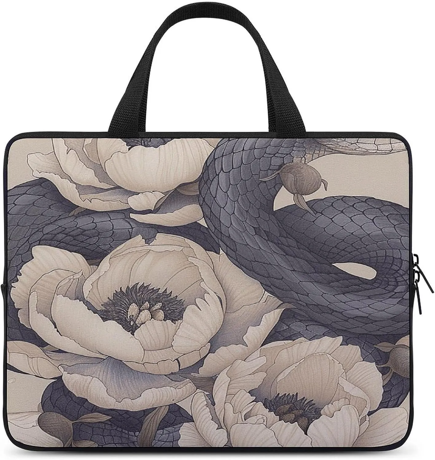 Laptop Bag Ultrathin Black Snake And Flower Printing Laptop Carrying Case Portability Messenger Bags For Work Travel