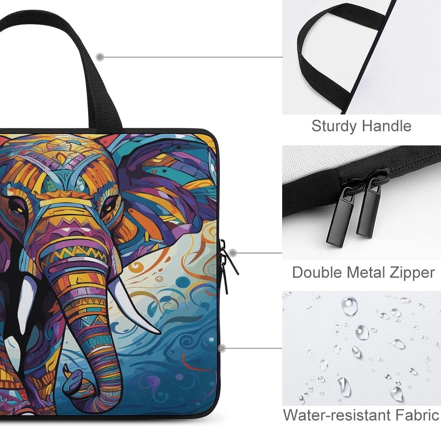 Laptop Bag Ultrathin Colorful Elephant Printing Laptop Carrying Case Portability Messenger Bags For Work Travel