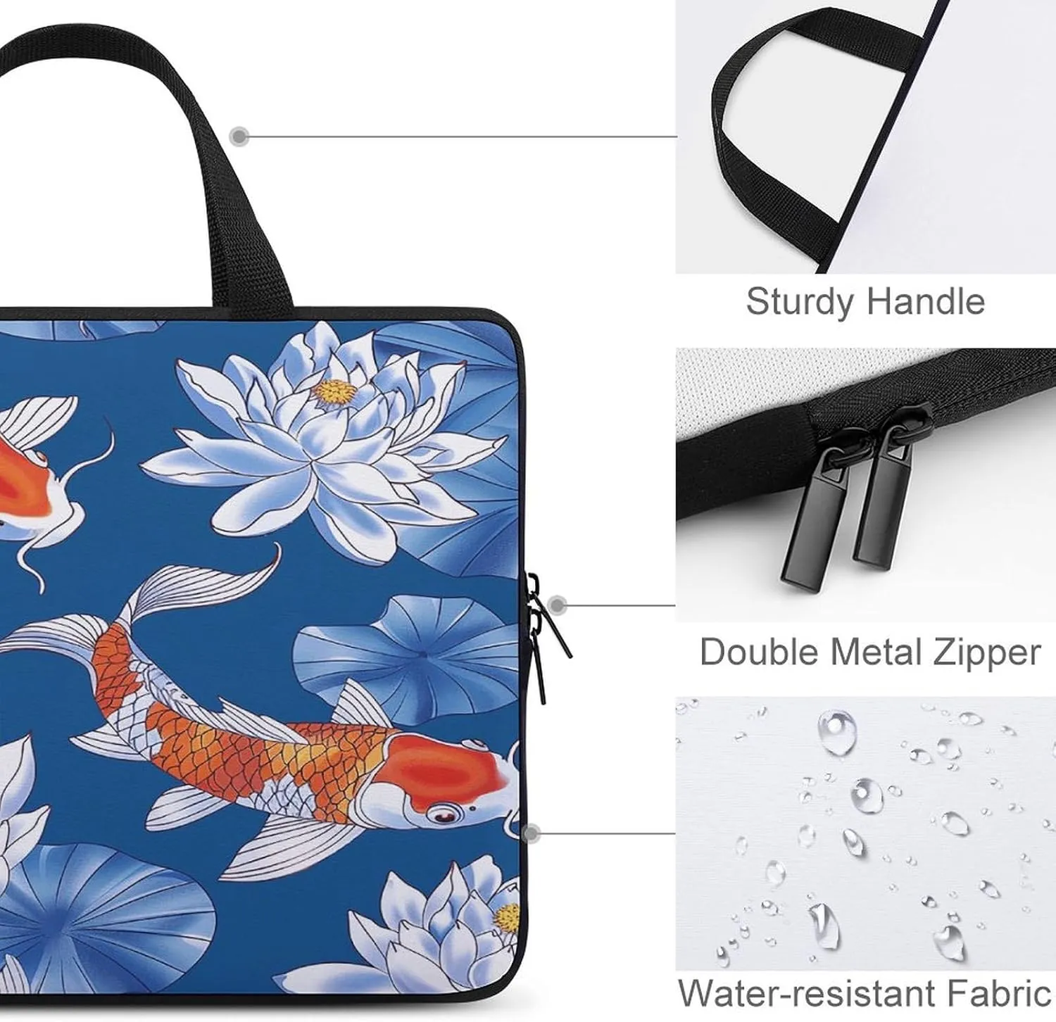 Laptop Bag Ultrathin Flower And Fish Printing Laptop Carrying Case Portability Messenger Bags For Work Travel