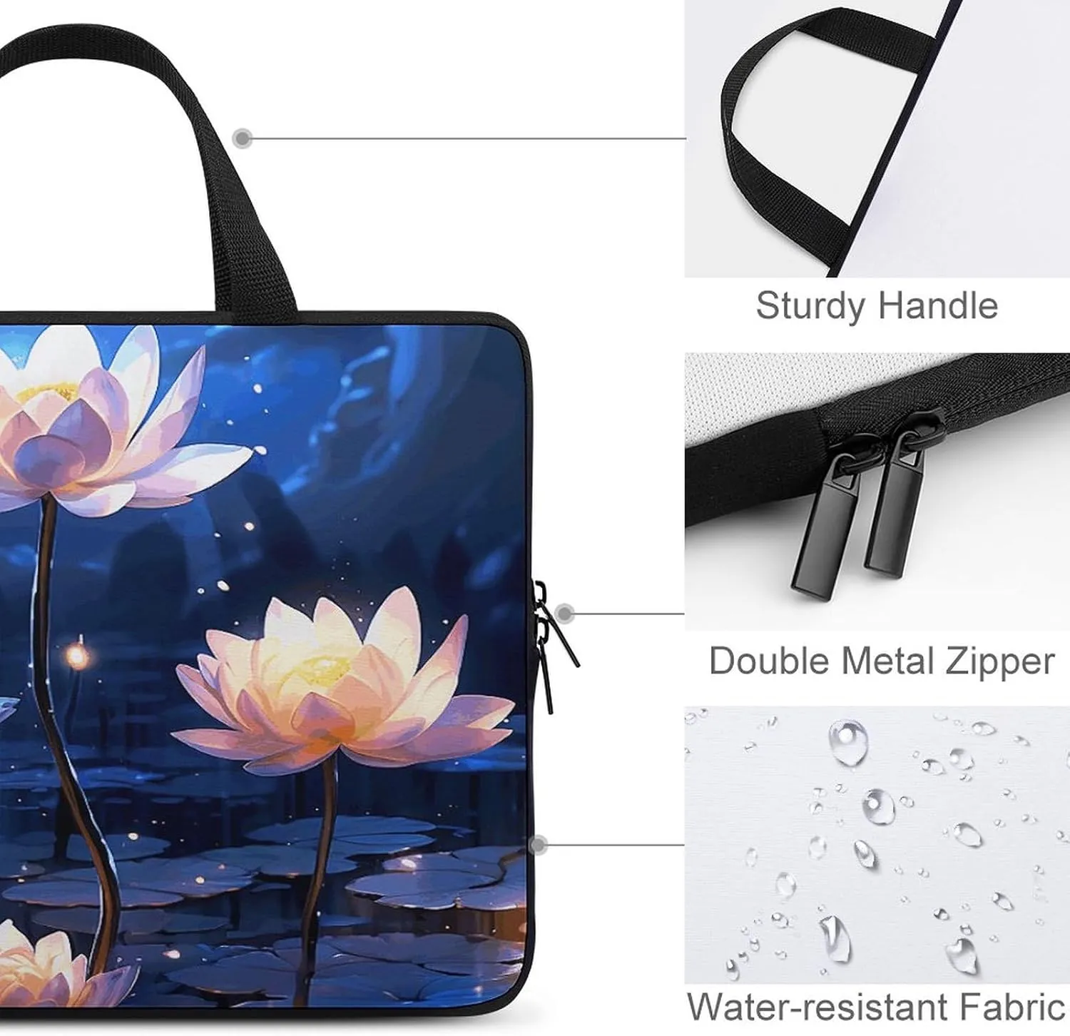 Laptop Bag Ultrathin Night Flowers Printing Laptop Carrying Case Portability Messenger Bags For Work Travel