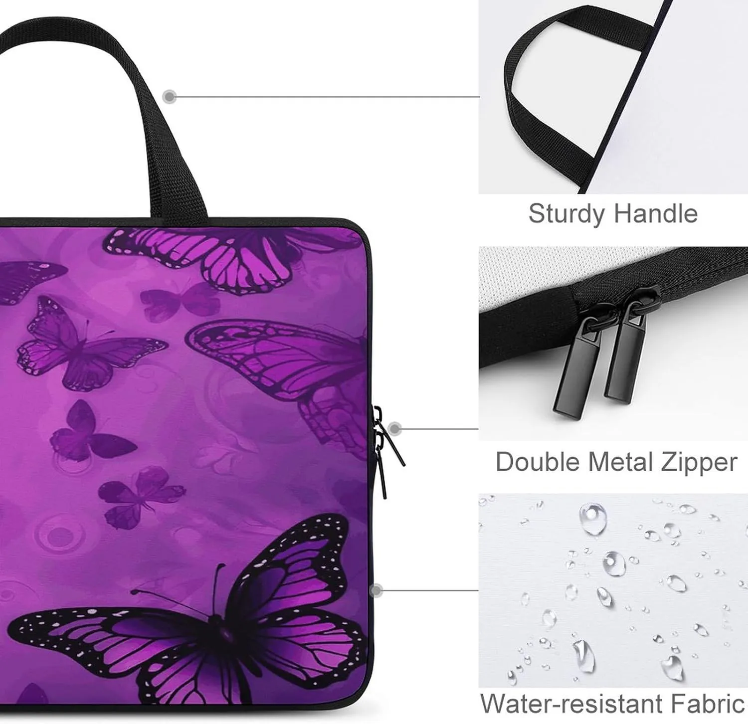 Laptop Bag Ultrathin Purple Butterfly Printing Laptop Carrying Case Portability Messenger Bags For Work Travel