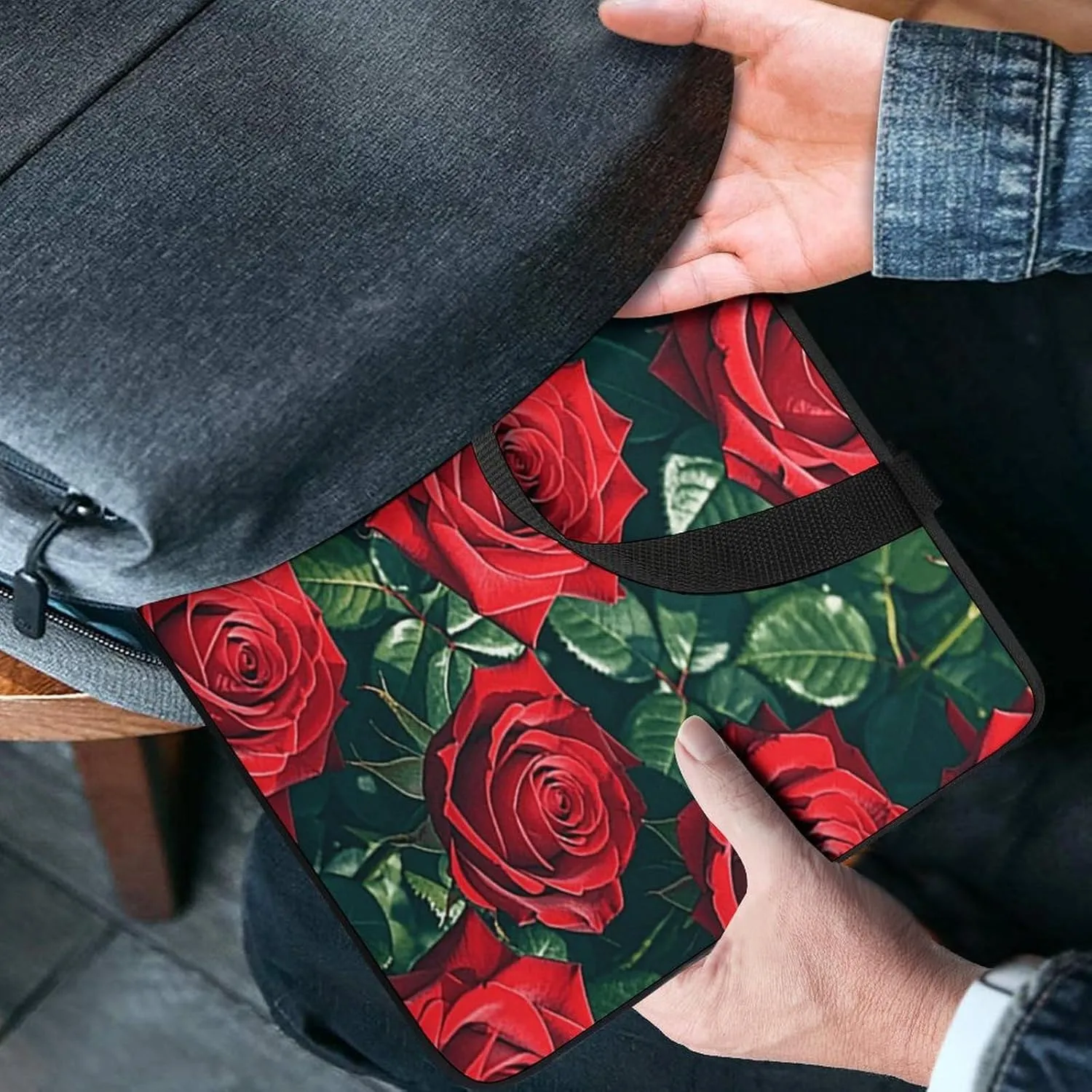 Laptop Bag Ultrathin Red Rose Romantic Printing Laptop Carrying Case Portability Messenger Bags For Work Travel