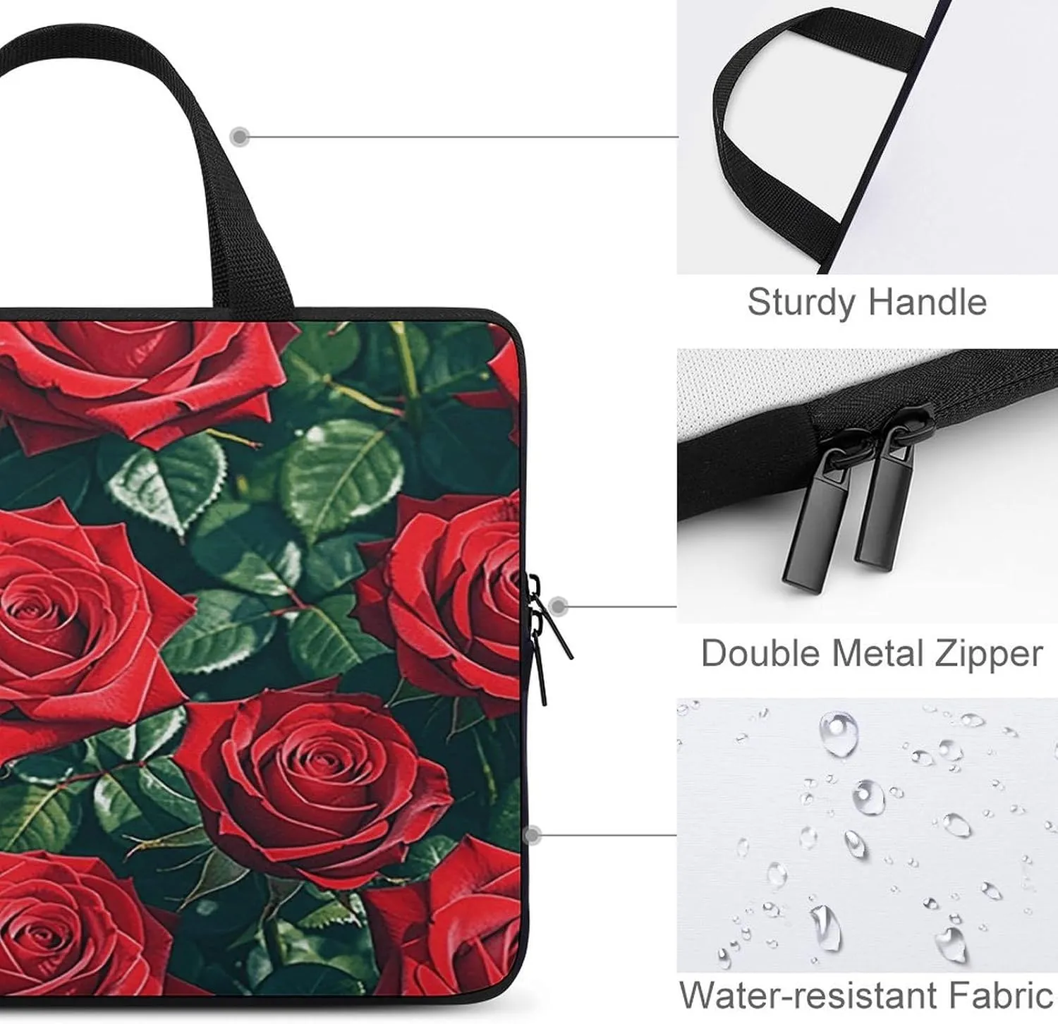 Laptop Bag Ultrathin Red Rose Romantic Printing Laptop Carrying Case Portability Messenger Bags For Work Travel