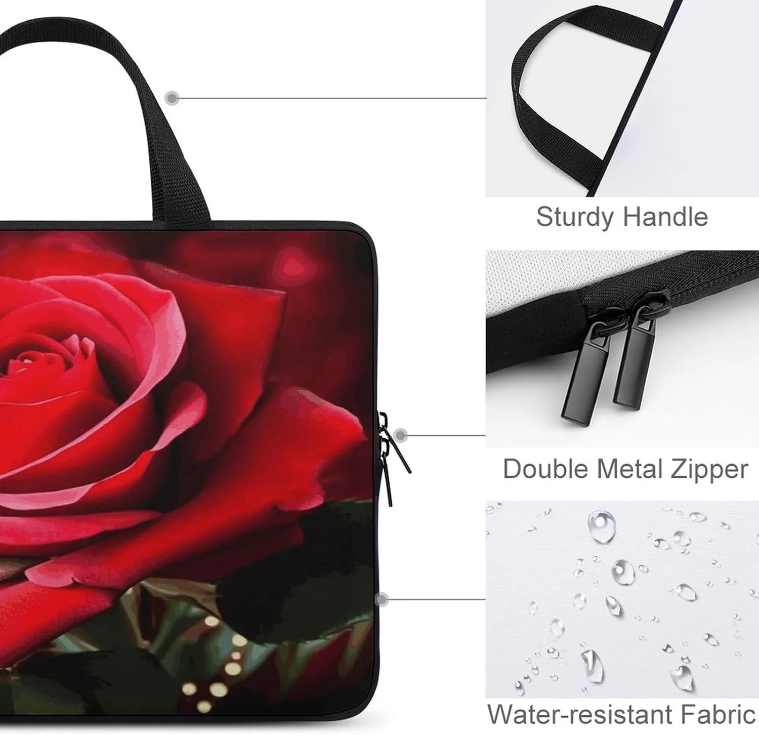 Laptop Bag Ultrathin Rose Flower Printing Laptop Carrying Case Portability Messenger Bags For Work Travel