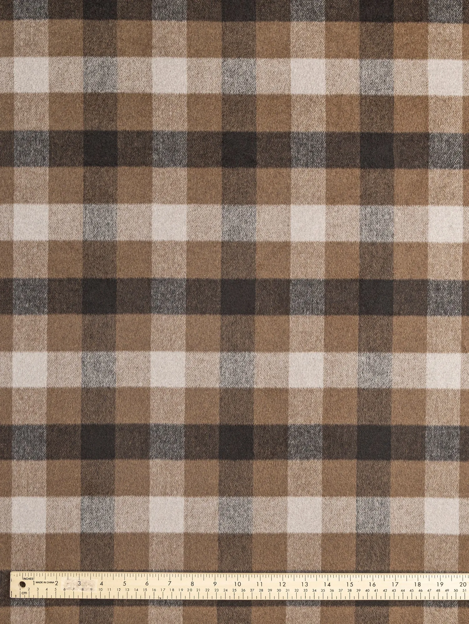 Large Check Brushed Melton Wool Blend Deadstock - Brown   Tan   Beige
